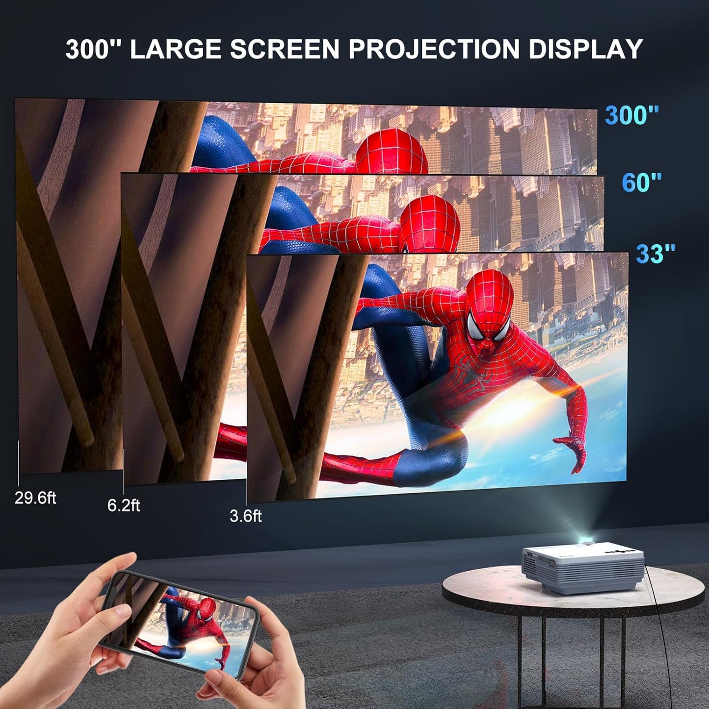 Proyector con WiFi y Bluetooth, FUDONI Upgrade Projector Native 1080P 14000L 4K compatible, proyector portátil de películas para exteriores para cine en casa, compatible con HDMI/USB/TV Stick/computadora portátil/teléfono iOS Android 