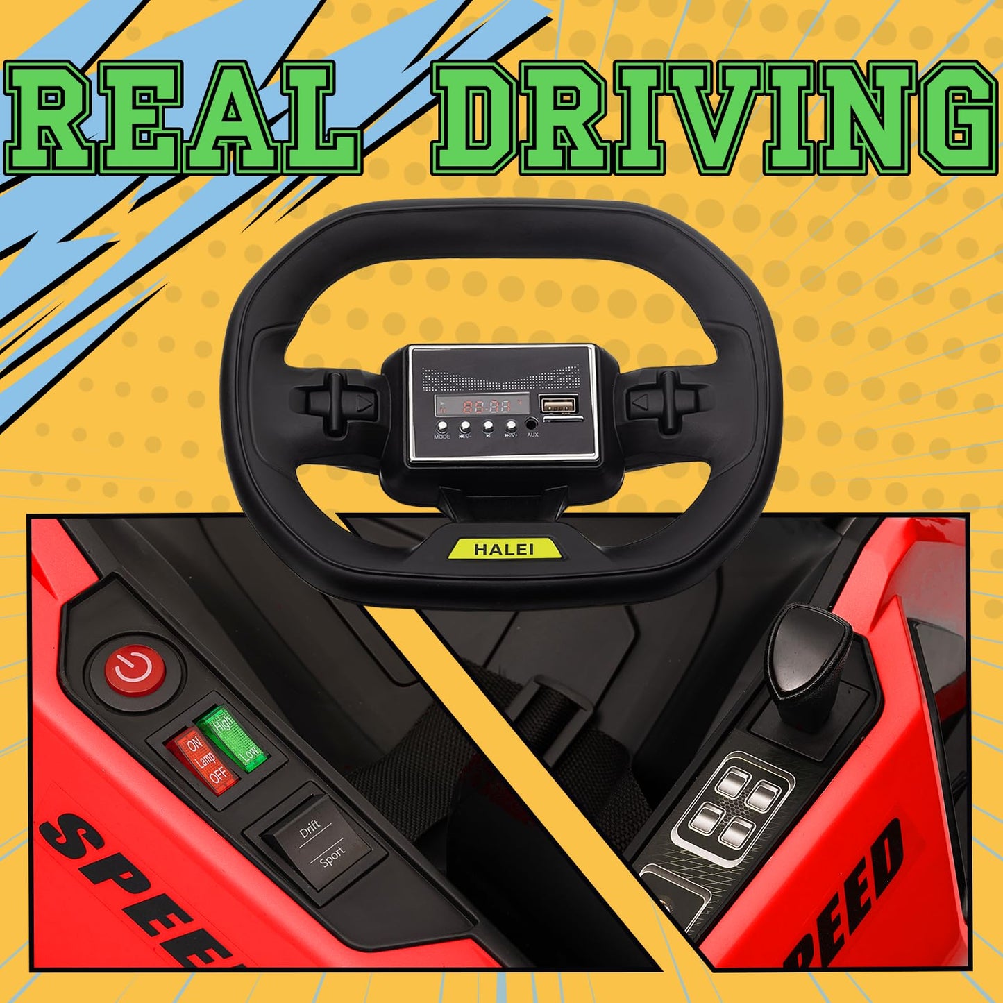 KerryYoo K61 Go Kart Electric Drift Kart with Length Adjustable Seat, 24V Outdoor Ride on Toy with 4 Speed Mode, Crazy Cart for Kids 6-12 Years Old, Fast 300W Motor, 8.5 MPH, Bluetooth - Blue