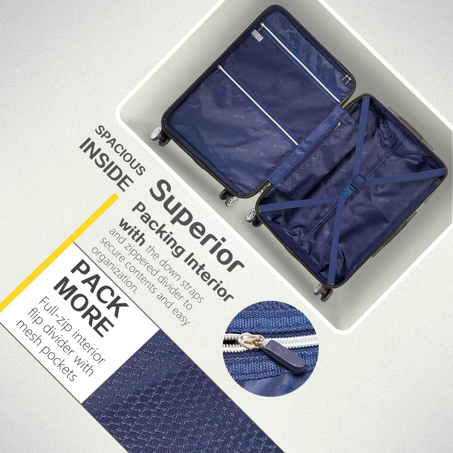 Coolife Luggage Expandable 5 Piece Sets PC+ABS Spinner Suitcase 20 inch 24 inch 28 inch (white grid new)