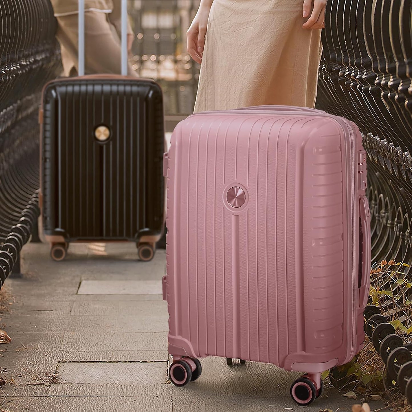 Joyway Luggage Sets 5 Piece PP Hardshell Carry on Suitcase, Travel Lightweight Carry-on with Double Spinner Wheels and TSA Lock, Purple