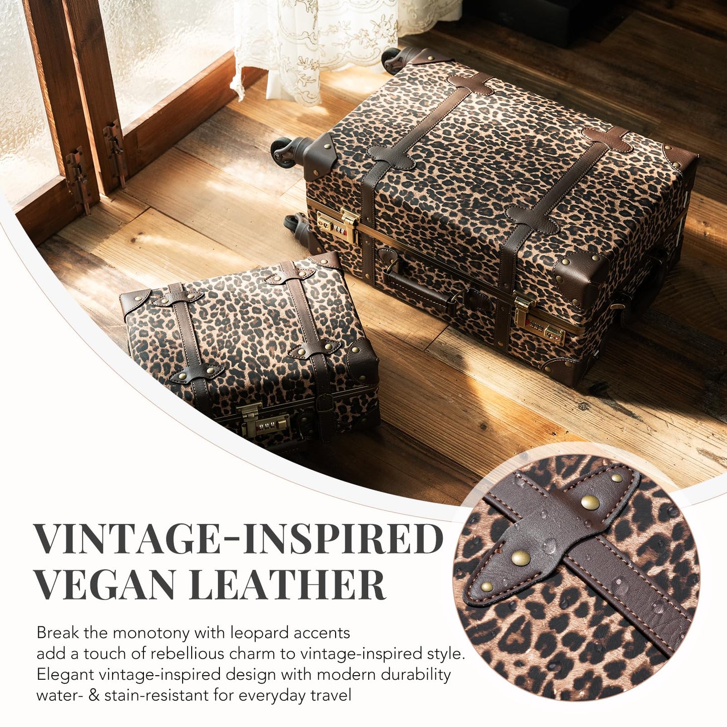 urecity Vintage Luggage Sets of 3 Piece - Hardside Lightweight Spinner Suitcases - Retro Travel Set includes Under Seat Train Case, 26"+20"+12"