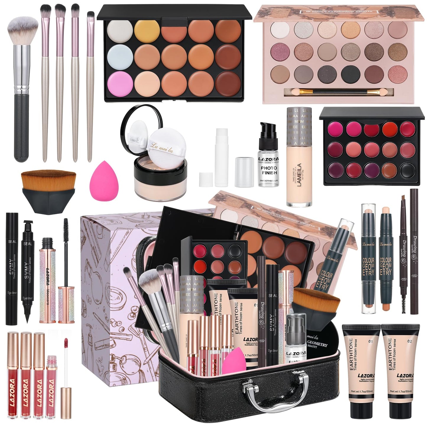 All-in-One Makeup Kit - Multi-Purpose Eyeshadow Palette, Concealer & Foundation - Portable Women's Full Makeup Kit