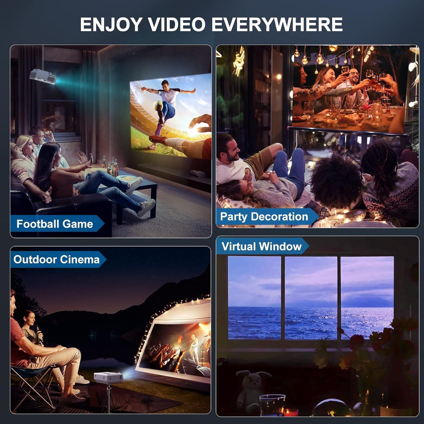 Proyector con WiFi y Bluetooth, FUDONI Upgrade Projector Native 1080P 14000L 4K compatible, proyector portátil de películas para exteriores para cine en casa, compatible con HDMI/USB/TV Stick/computadora portátil/teléfono iOS Android 