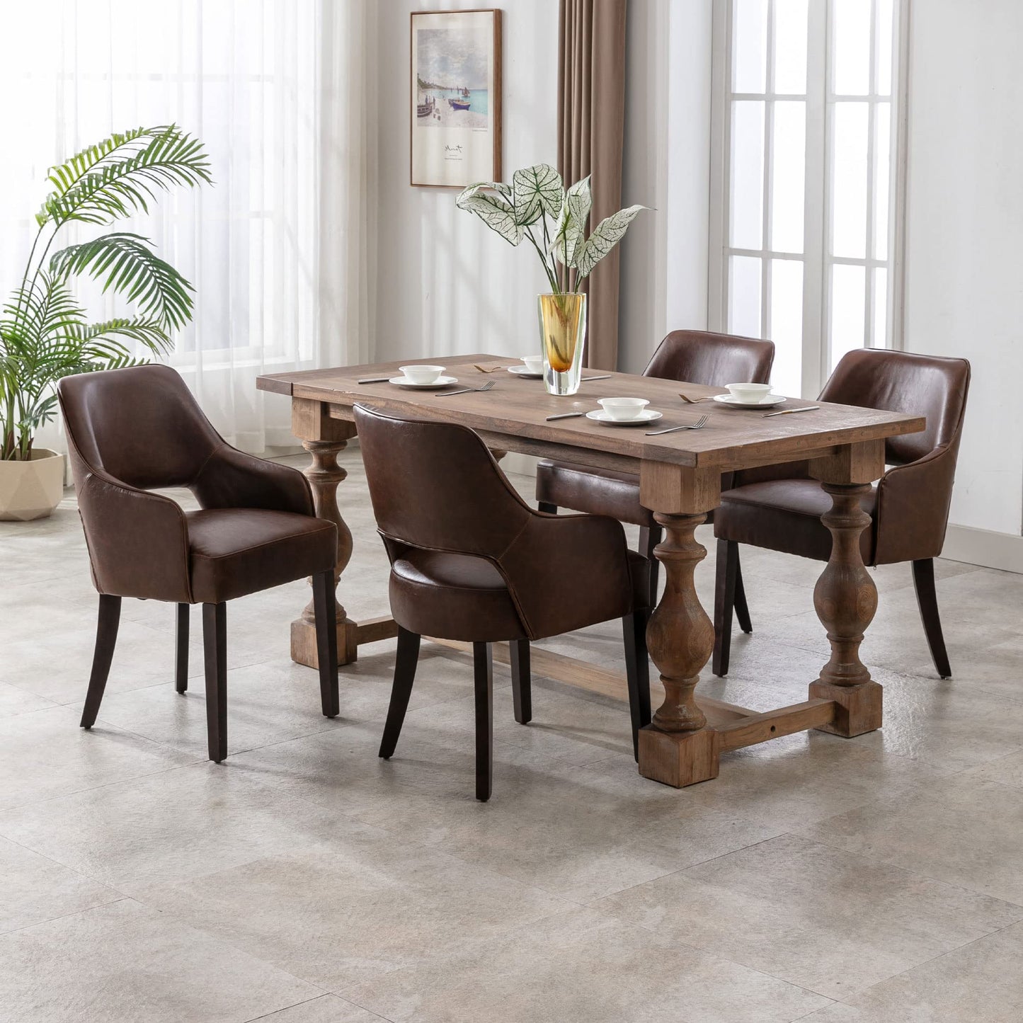 Linen Dining Chairs Set of 4 Upholstered Accent Chairs Side Chair with Wood Legs for Living Room/Dining Room/Bedroom/Restaurant, Cream