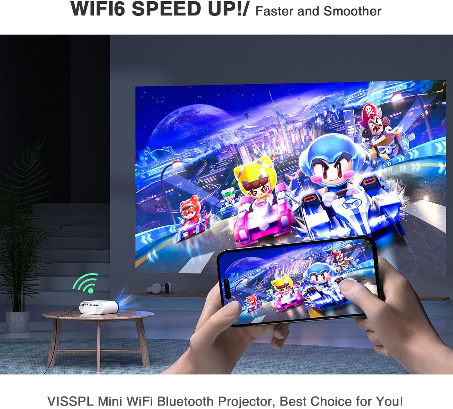 Mini Projector, VISSPL Full HD 1080P Video Projector, Portable Outdoor Projector with Tripod, Kids Gift, Home Theater Movie Phone Projector Compatible with Android/iOS/Windows/TV Stick/HDMI/USB