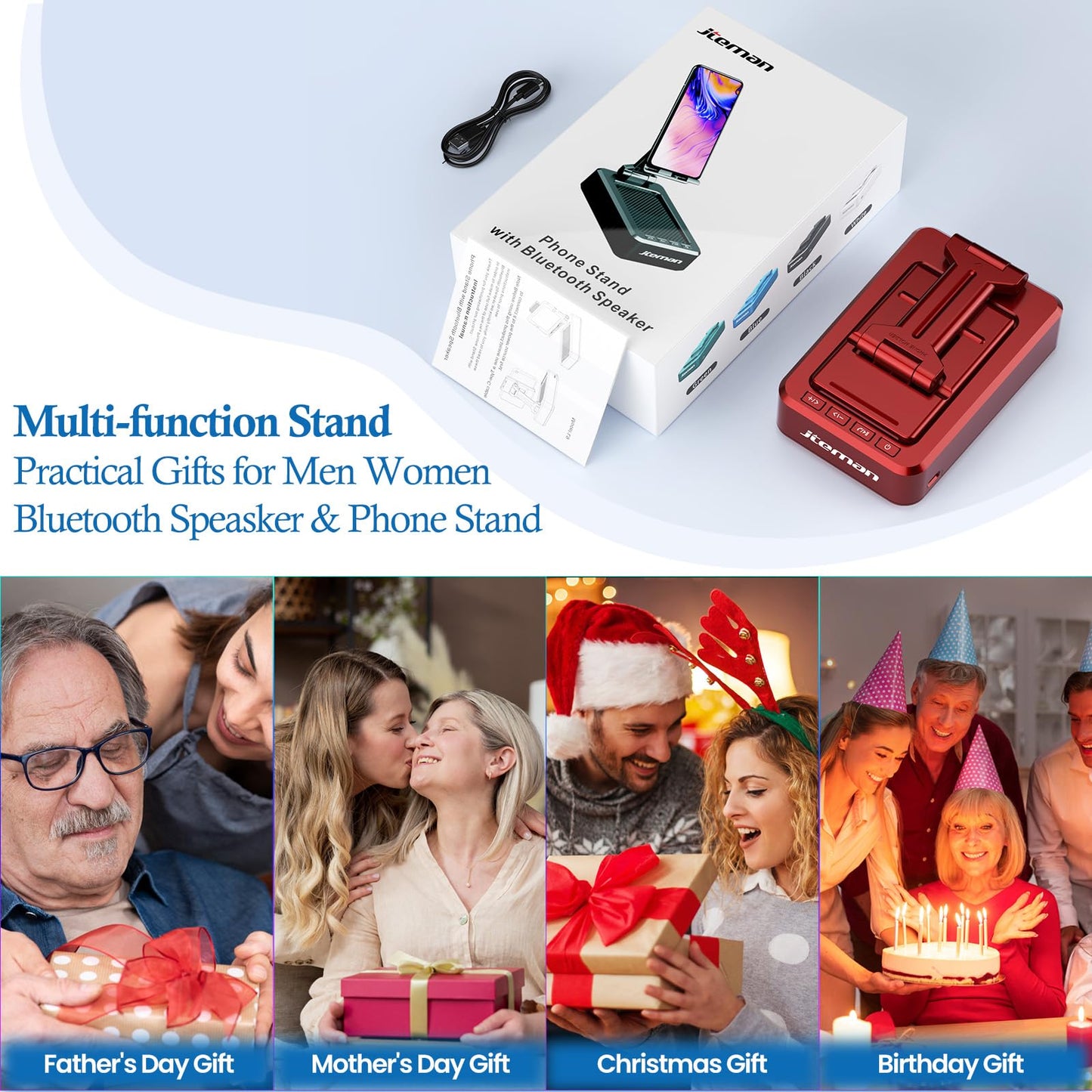 JTEMAN Tablet Stand Adjustable with Bluetooth Speakers,Kitchen Gadgets,Gifts for Women Men,Wireless Bluetooth Speaker Tablet Holder,Desk Mic Charging Sation Compatible with Phones and Tablet