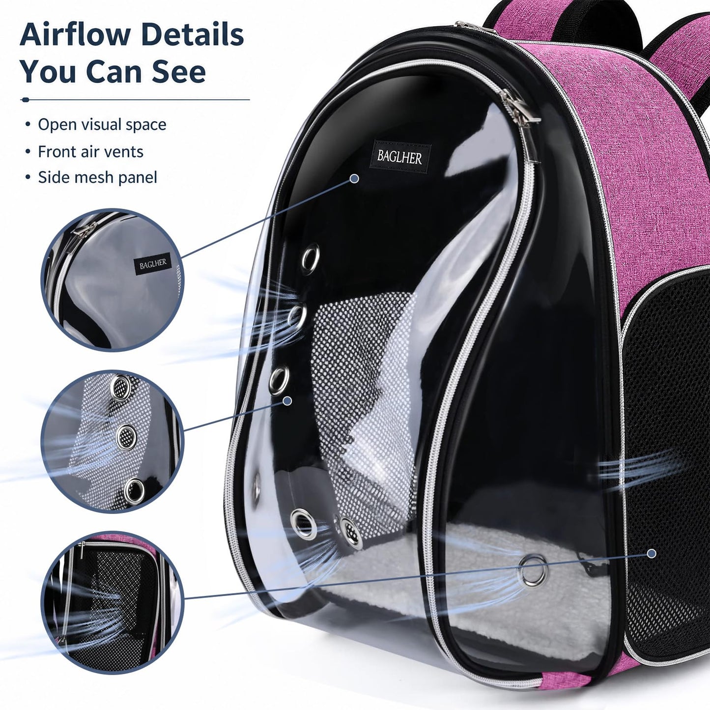 BAGLHER Cat and Dog Carrier Backpack Bubble - Fit Up to 18 Lbs - Airline-Approved Dog Backpack Carrier for Small Pets Puppies Dogs Bunny, Space Capsule Dog Carrier Backpack for Travel Outdoor Hiking, Purple