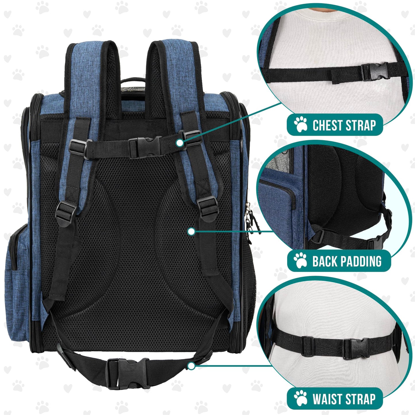 PetAmi Dog and  Cat Backpack Carrier for Cats, 4-Way Entry Ventilated, 18lbs Max | Sherpa Bed Included, Foldable Load-In Top, Safety Reflective Strap, Breathable Mesh, Poop Bag Dispenser, Padded Back Support