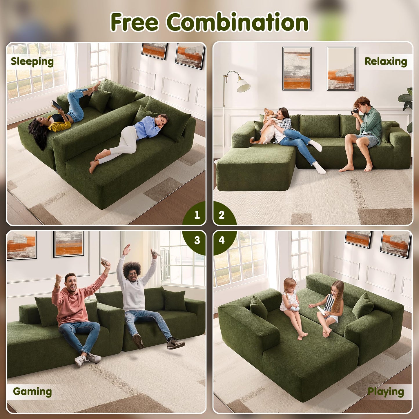 ovios 104" Cloud Sectional Couch with L-Shape Chaise,Modern Modular Sofa with Deep Seat, Upholstered Couches for Living Room Bedroom,No Assembly Required, Black (Corduroy Fabric)