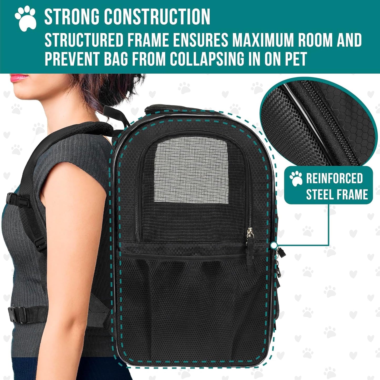 PetAmi Dog and  Cat Backpack Carrier for Cats, 4-Way Entry Ventilated, 18lbs Max | Sherpa Bed Included, Foldable Load-In Top, Safety Reflective Strap, Breathable Mesh, Poop Bag Dispenser, Padded Back Support