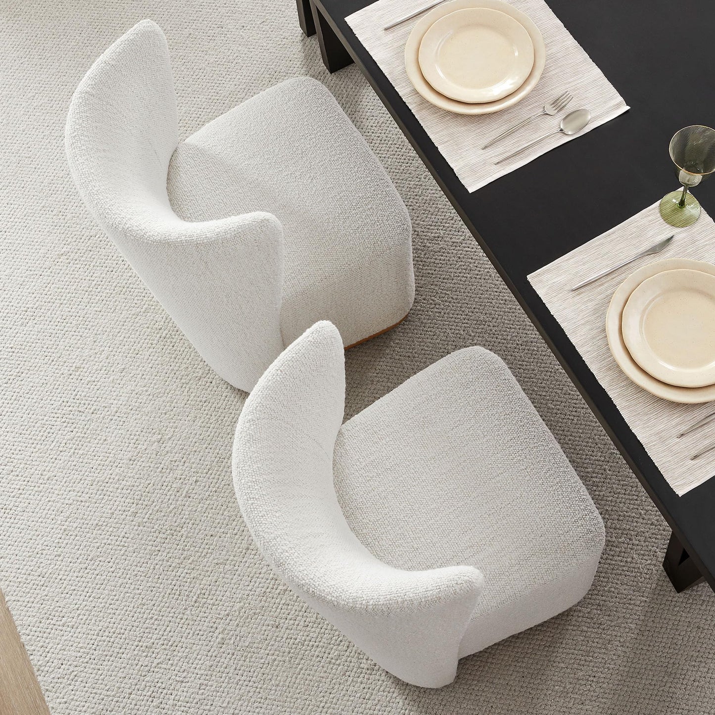 CHITA Upholstered Rolling Dining Chair with Casters Set of 2, Oatmeal | FSC Certified Modern Fabric Dining Chair with Casters, Boucle Dining Chairs for Reading Room Kitchen Dining Room