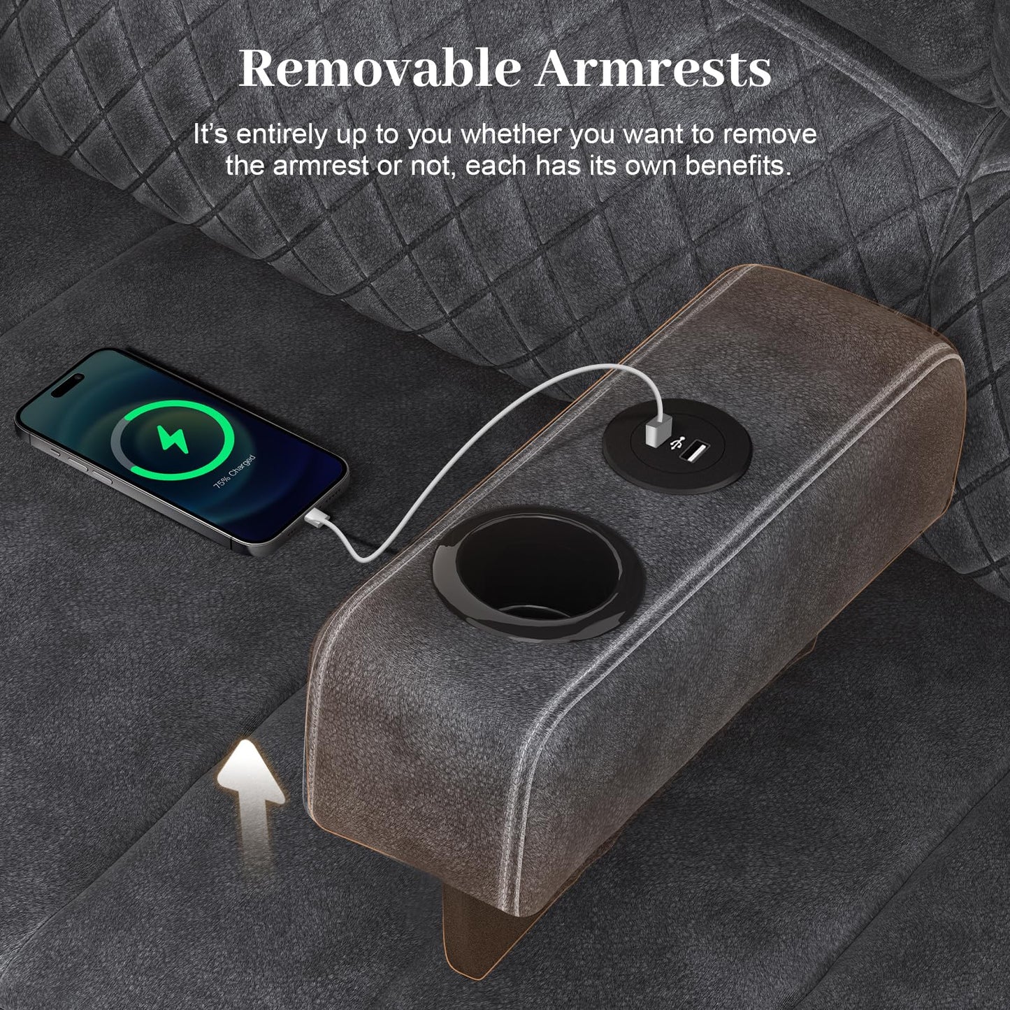 3 Seater Recliner Sofa Set with 2-Tier Cushion, 3+1+1 Pieces in Living Room, 3 Seater Reclining Couch Dutch Velvet with Removable Console, 2 Oversize Recliner Chair Sofa Seat - Grey