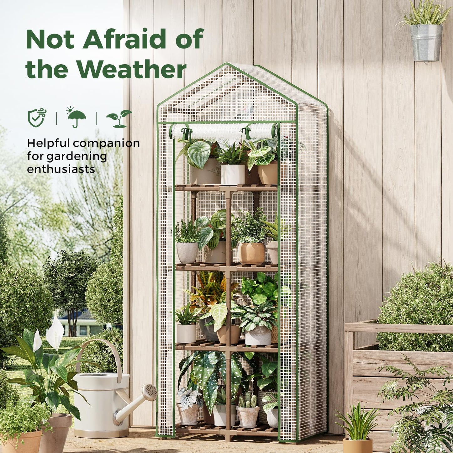 Bamworld 23 x 17 x 54-Inch Mini Greenhouses with Wheels Portable Green House with PE Cover Sturdy Eucalyptus Wood Frame Small Greenhouse for Winter Plant Frost Protection with Sturdy Eucalyptus Frame