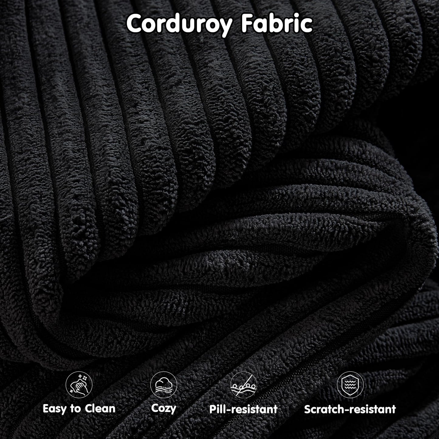 ovios 104" Cloud Sectional Couch with L-Shape Chaise,Modern Modular Sofa with Deep Seat, Upholstered Couches for Living Room Bedroom,No Assembly Required, Black (Corduroy Fabric)