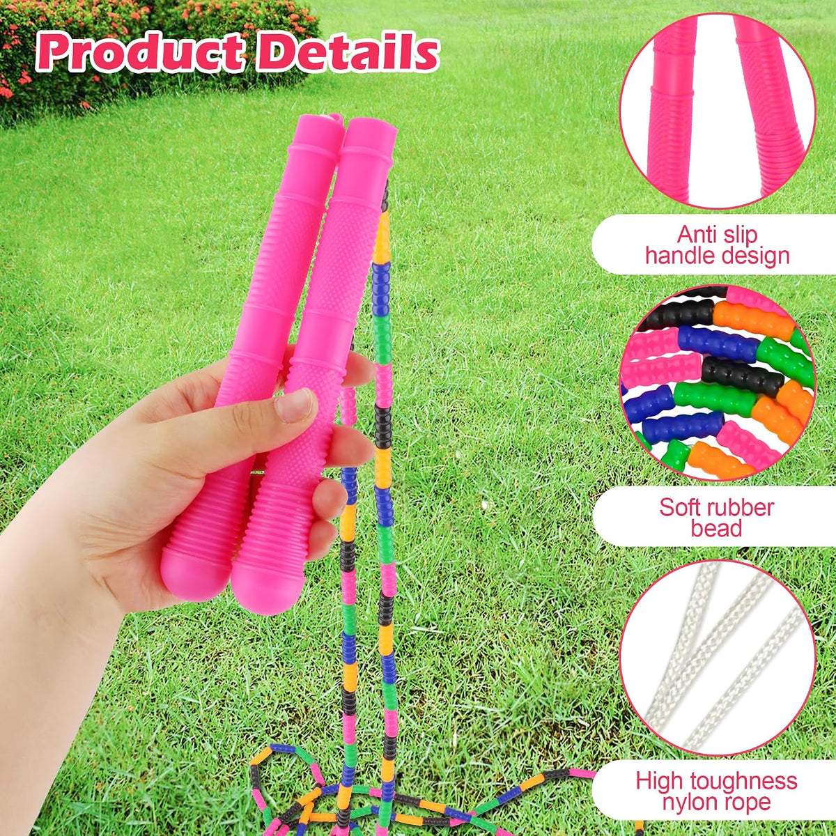 Coolrunner 16 FT Long Jump Rope(4 PACK), Double Dutch Jump Ropes Soft Beaded Skipping for Kids Adults Plastic Segmented Long Enough for 4-5 Jumpers