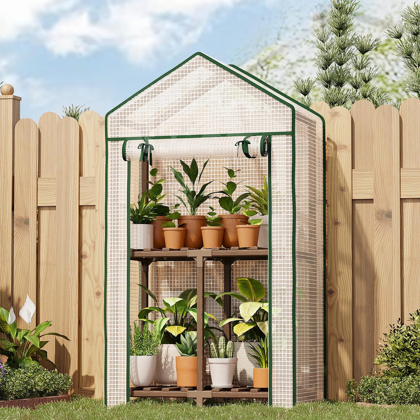 Bamworld 23 x 17 x 54-Inch Mini Greenhouses with Wheels Portable Green House with PE Cover Sturdy Eucalyptus Wood Frame Small Greenhouse for Winter Plant Frost Protection with Sturdy Eucalyptus Frame