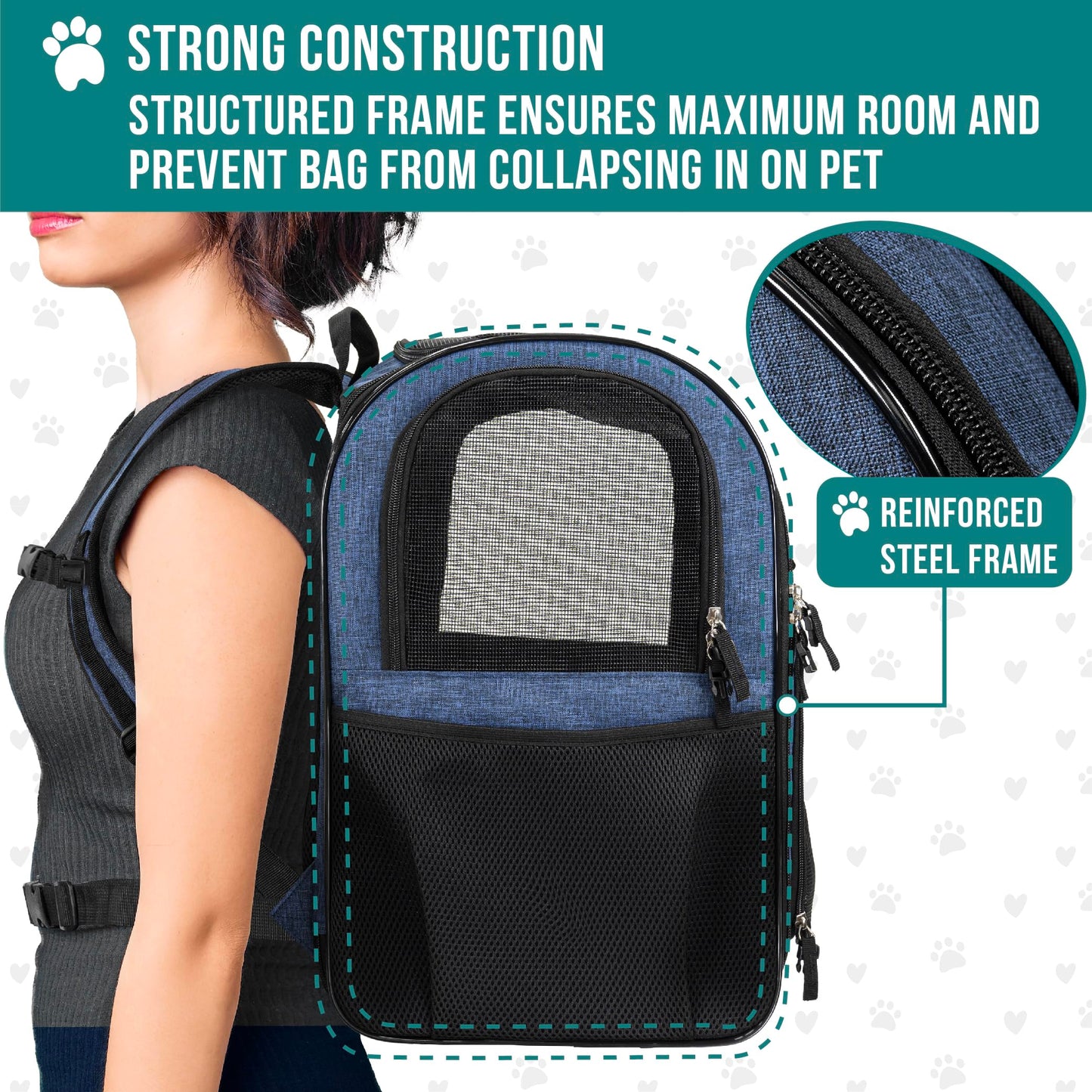PetAmi Dog and  Cat Backpack Carrier for Cats, 4-Way Entry Ventilated, 18lbs Max | Sherpa Bed Included, Foldable Load-In Top, Safety Reflective Strap, Breathable Mesh, Poop Bag Dispenser, Padded Back Support