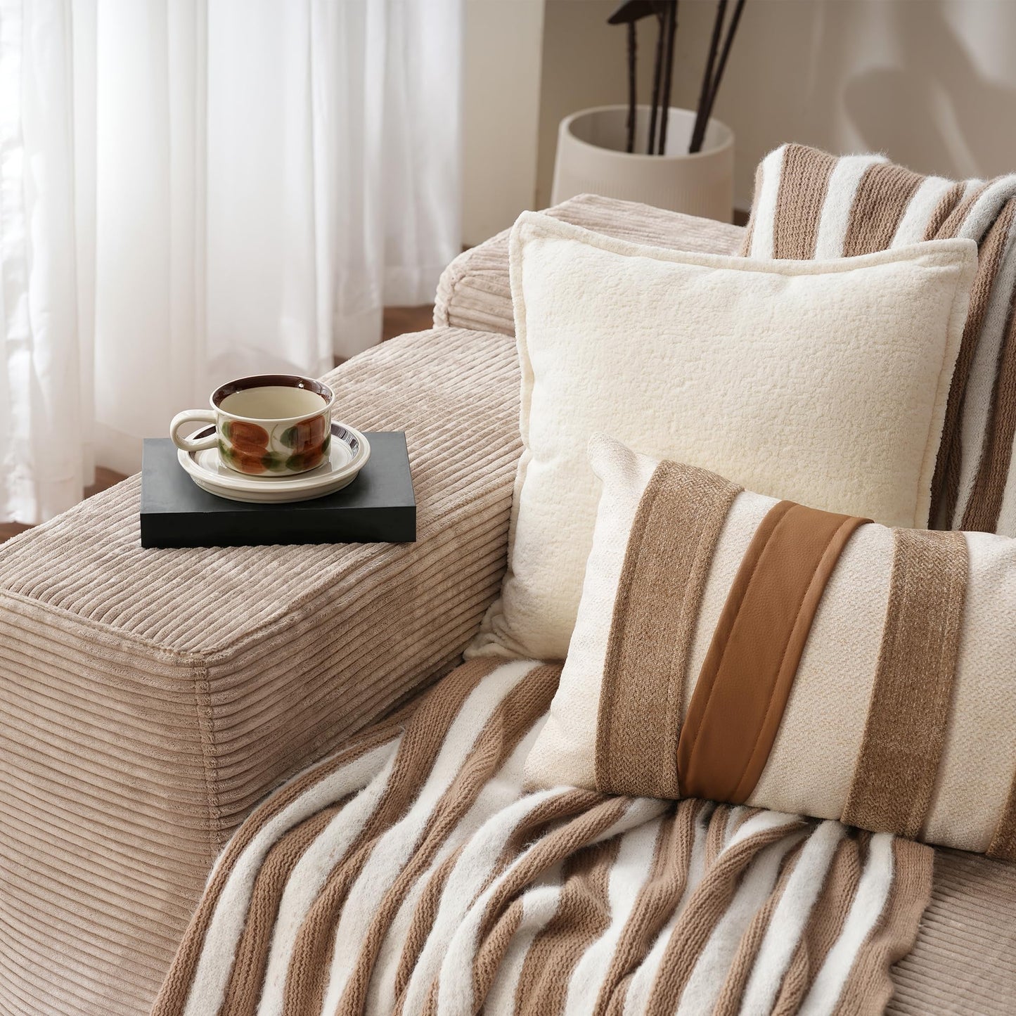 ovios 104" Cloud Sectional Couch with L-Shape Chaise,Modern Modular Sofa with Deep Seat, Upholstered Couches for Living Room Bedroom,No Assembly Required, Black (Corduroy Fabric)