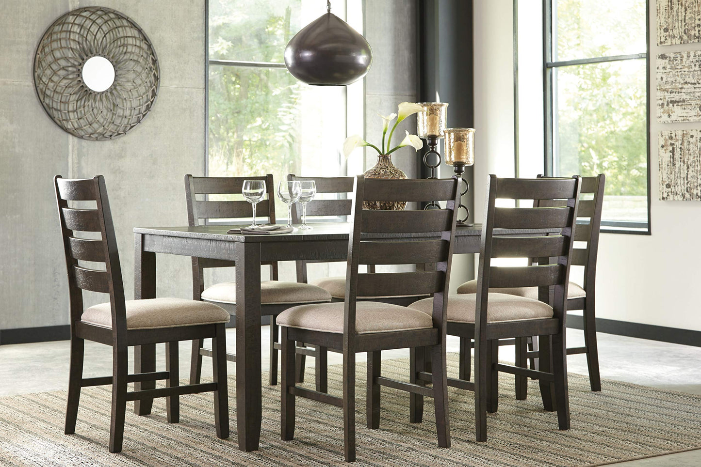 Signature Design by Ashley Skempton Cottage Dining Room Table Set with 6 Upholstered Chairs, Whitewash