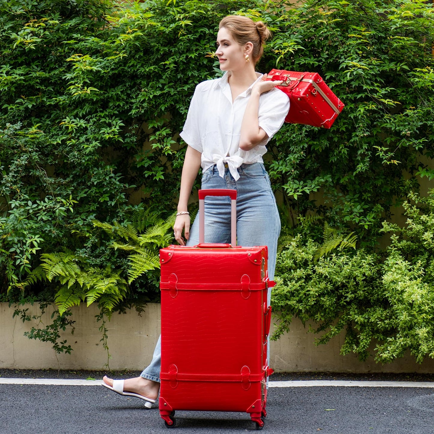 urecity Vintage Luggage Sets of 3 Piece - Hardside Lightweight Spinner Suitcases - Retro Travel Set includes Under Seat Train Case, 26"+20"+12"