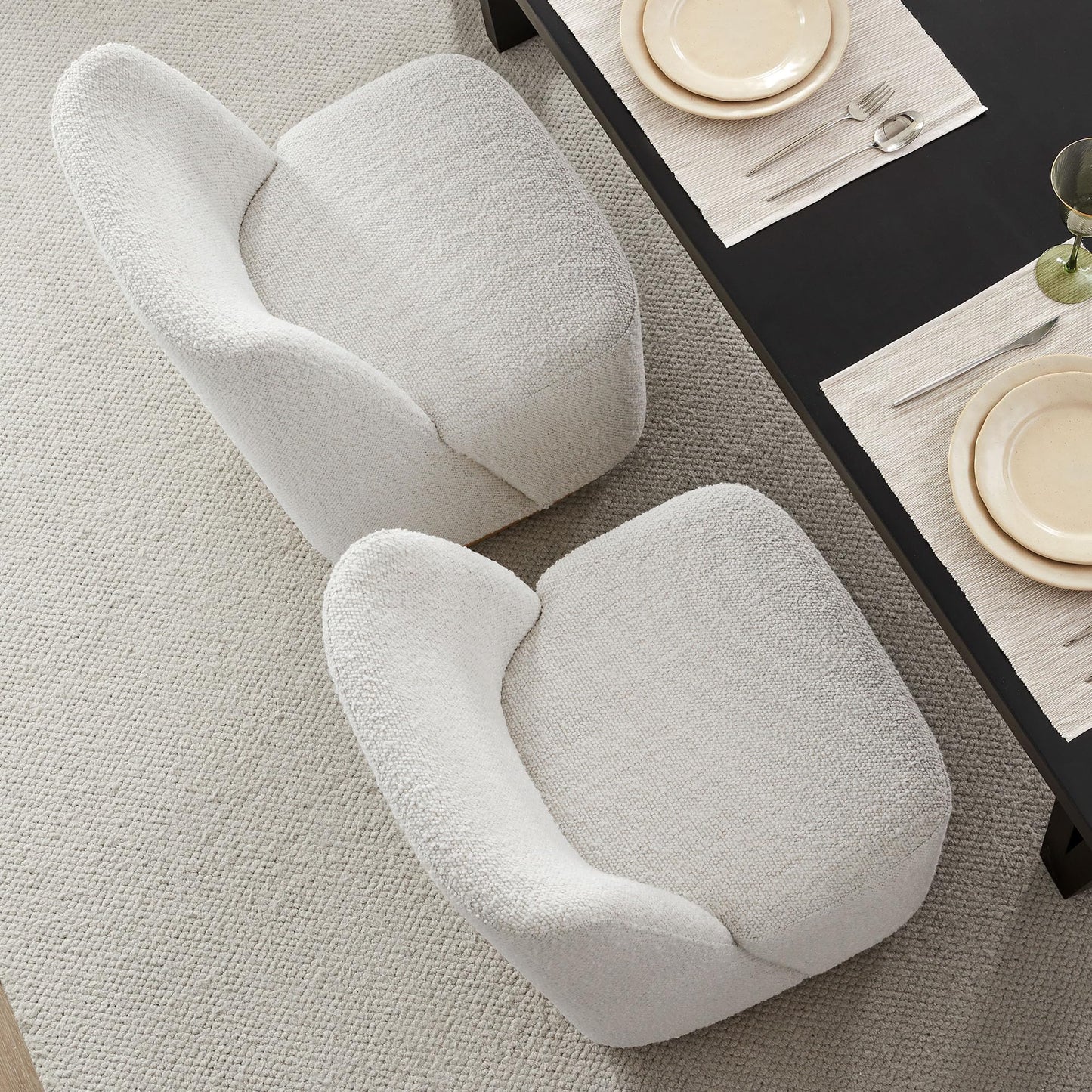 CHITA Upholstered Rolling Dining Chair on Casters Set of 4, FSC Certified Modern Fabric Dining Chair with Casters, Boucle Dining Chairs for Reading Room Waiting Room Kitchen Dining Room, Oatmeal