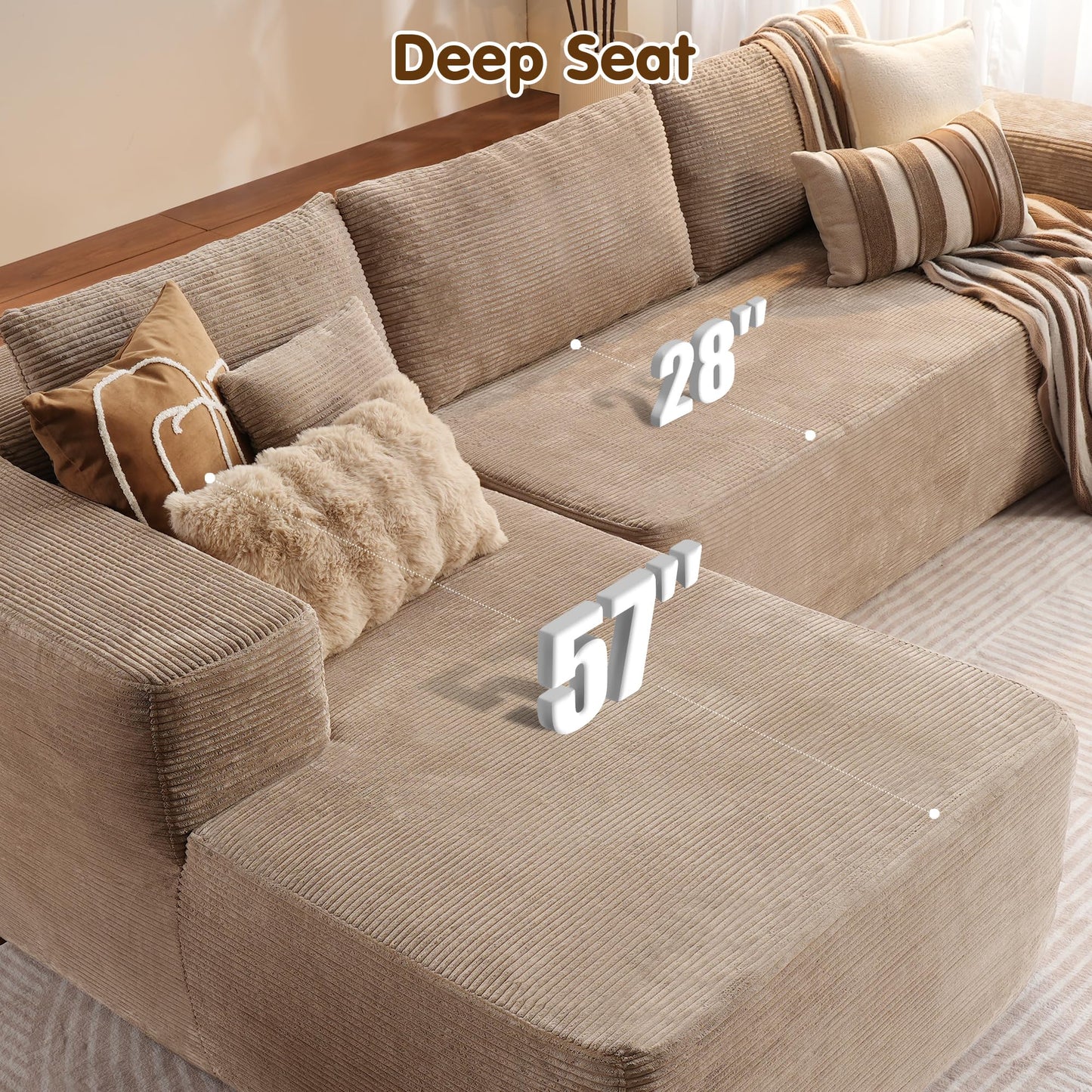 ovios 104" Cloud Sectional Couch with L-Shape Chaise,Modern Modular Sofa with Deep Seat, Upholstered Couches for Living Room Bedroom,No Assembly Required, Black (Corduroy Fabric)