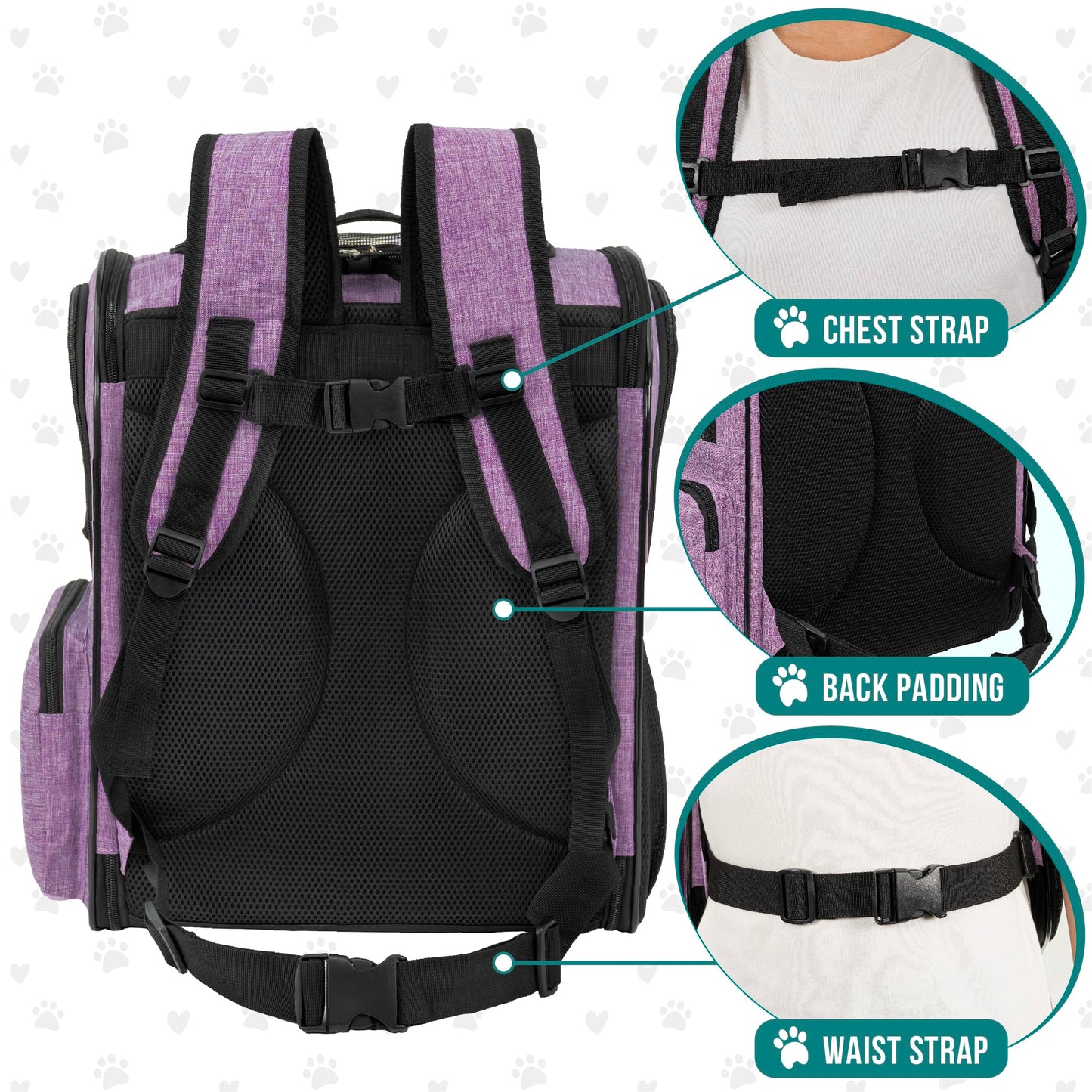 PetAmi Dog and  Cat Backpack Carrier for Cats, 4-Way Entry Ventilated, 18lbs Max | Sherpa Bed Included, Foldable Load-In Top, Safety Reflective Strap, Breathable Mesh, Poop Bag Dispenser, Padded Back Support