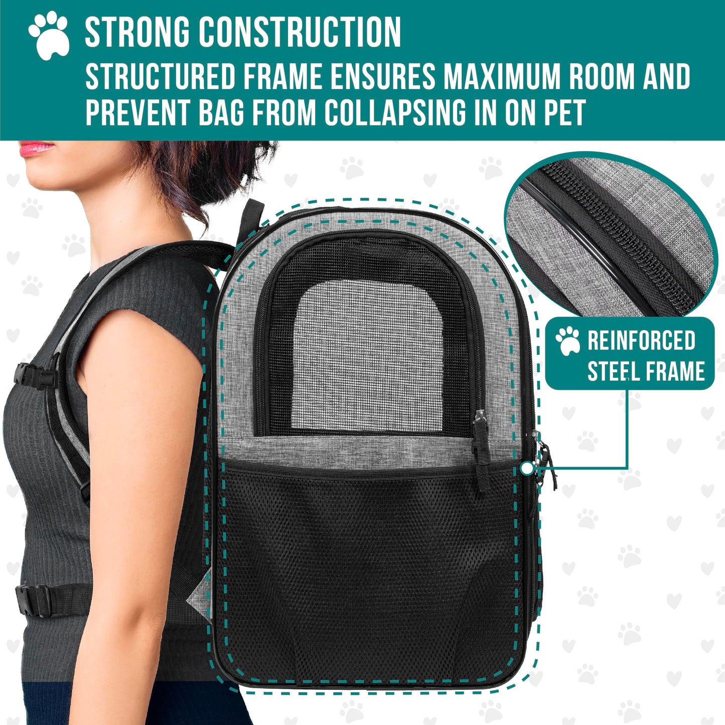 PetAmi Dog and  Cat Backpack Carrier for Cats, 4-Way Entry Ventilated, 18lbs Max | Sherpa Bed Included, Foldable Load-In Top, Safety Reflective Strap, Breathable Mesh, Poop Bag Dispenser, Padded Back Support