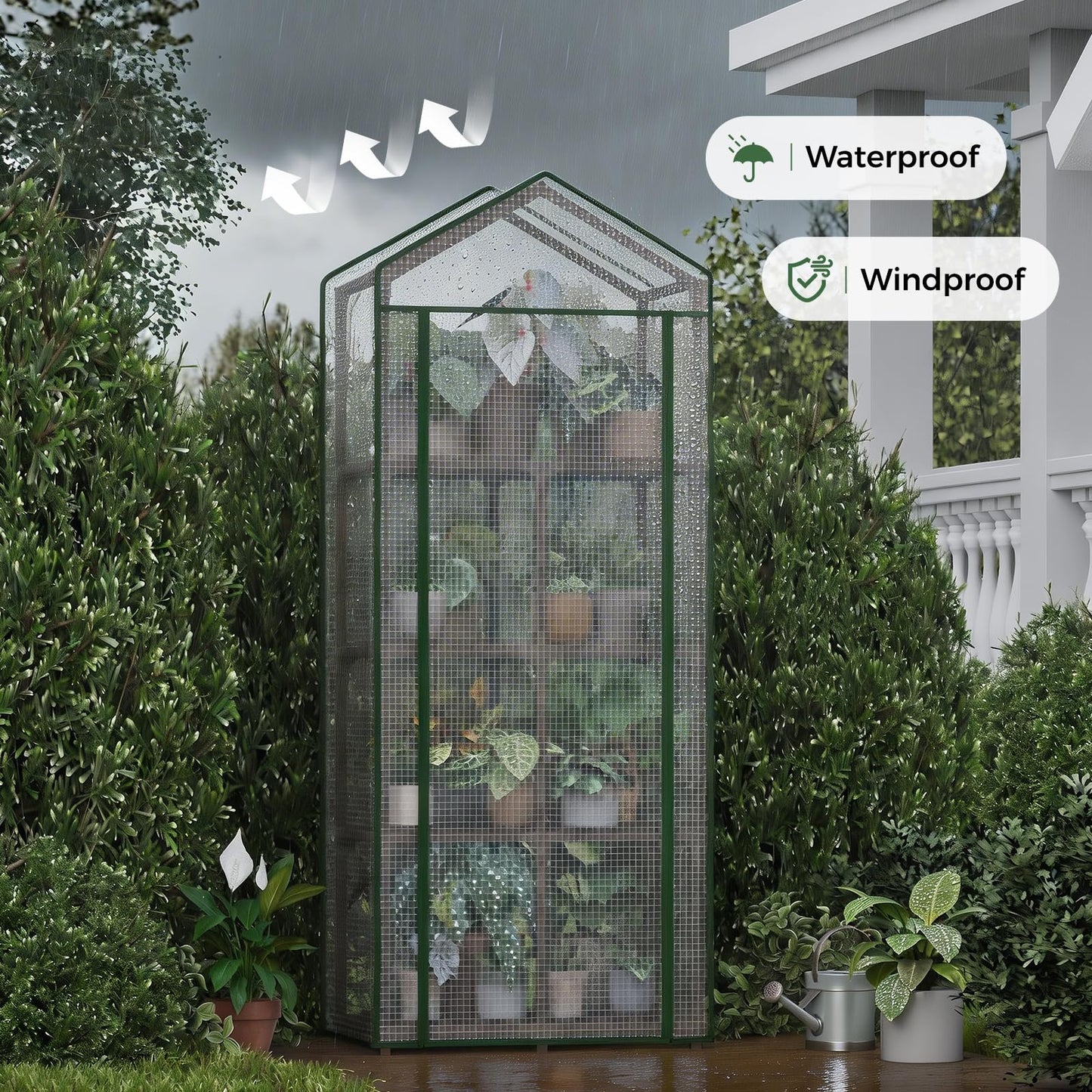 Bamworld 23 x 17 x 54-Inch Mini Greenhouses with Wheels Portable Green House with PE Cover Sturdy Eucalyptus Wood Frame Small Greenhouse for Winter Plant Frost Protection with Sturdy Eucalyptus Frame