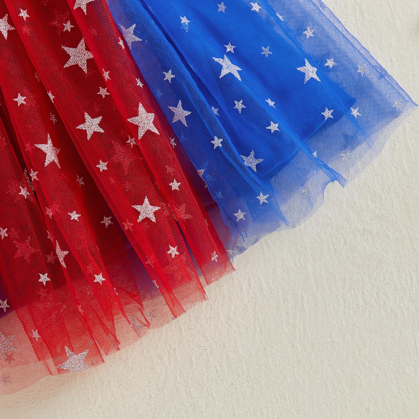 4th of July Tutu Girls Red White and Blue Tulle Skirts Sparkle Stars Fluffy Dress Kids Toddler Fourth of July Outfit