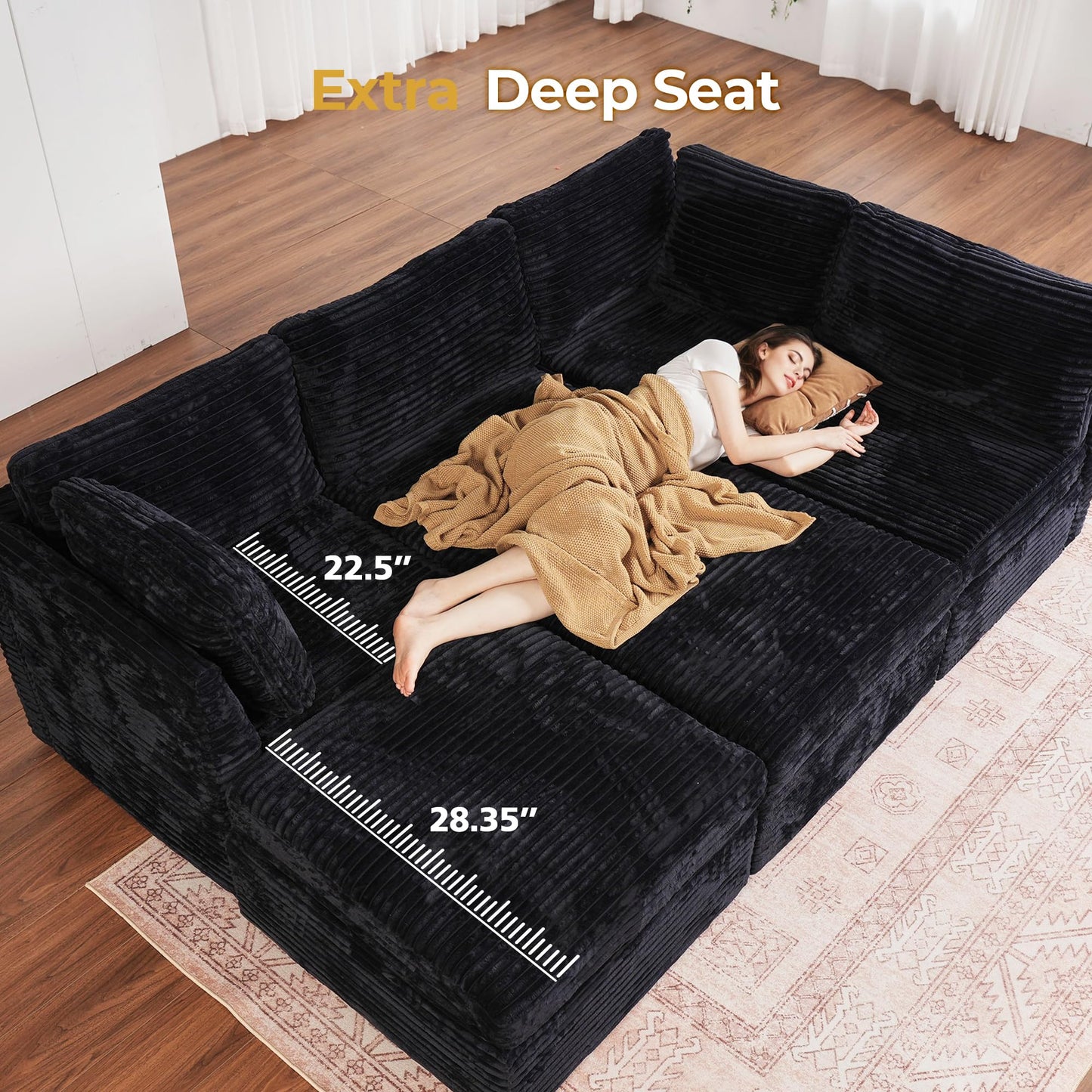 HOOOWOOO Modular Sectional Sofa,5 Pieces Sectional Couches for Living Room,98X98 L Shaped Cloud Couch Set(Grey Velvet Corduroy)