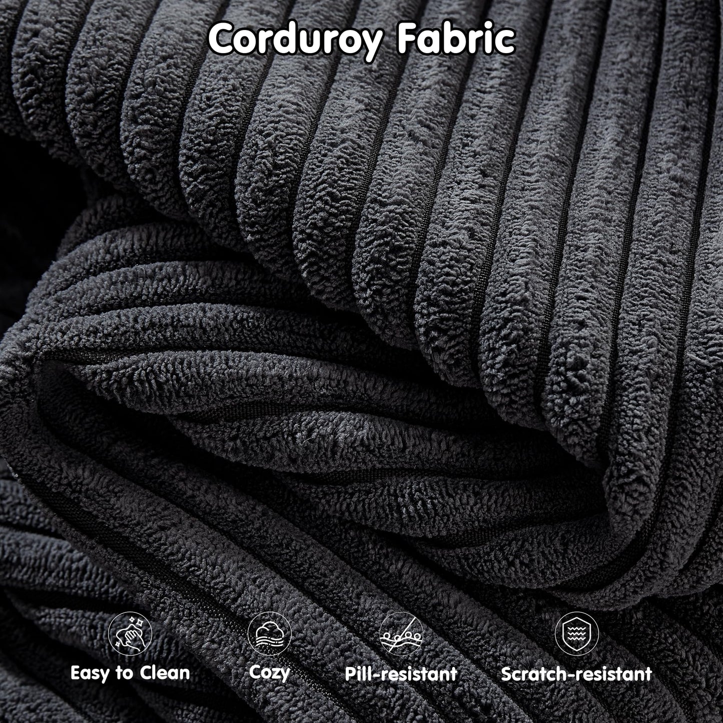 ovios 104" Cloud Sectional Couch with L-Shape Chaise,Modern Modular Sofa with Deep Seat, Upholstered Couches for Living Room Bedroom,No Assembly Required, Black (Corduroy Fabric)