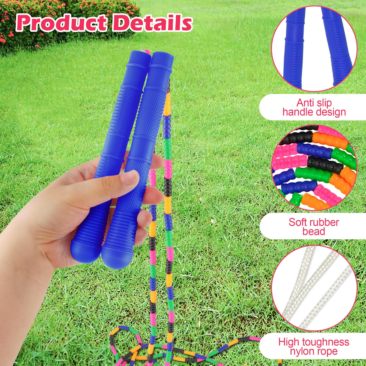 Coolrunner 16 FT Long Jump Rope(4 PACK), Double Dutch Jump Ropes Soft Beaded Skipping for Kids Adults Plastic Segmented Long Enough for 4-5 Jumpers