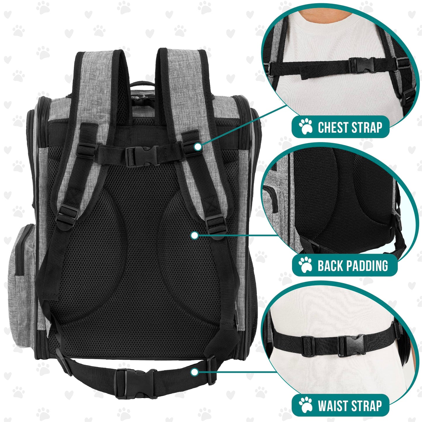 PetAmi Dog and  Cat Backpack Carrier for Cats, 4-Way Entry Ventilated, 18lbs Max | Sherpa Bed Included, Foldable Load-In Top, Safety Reflective Strap, Breathable Mesh, Poop Bag Dispenser, Padded Back Support
