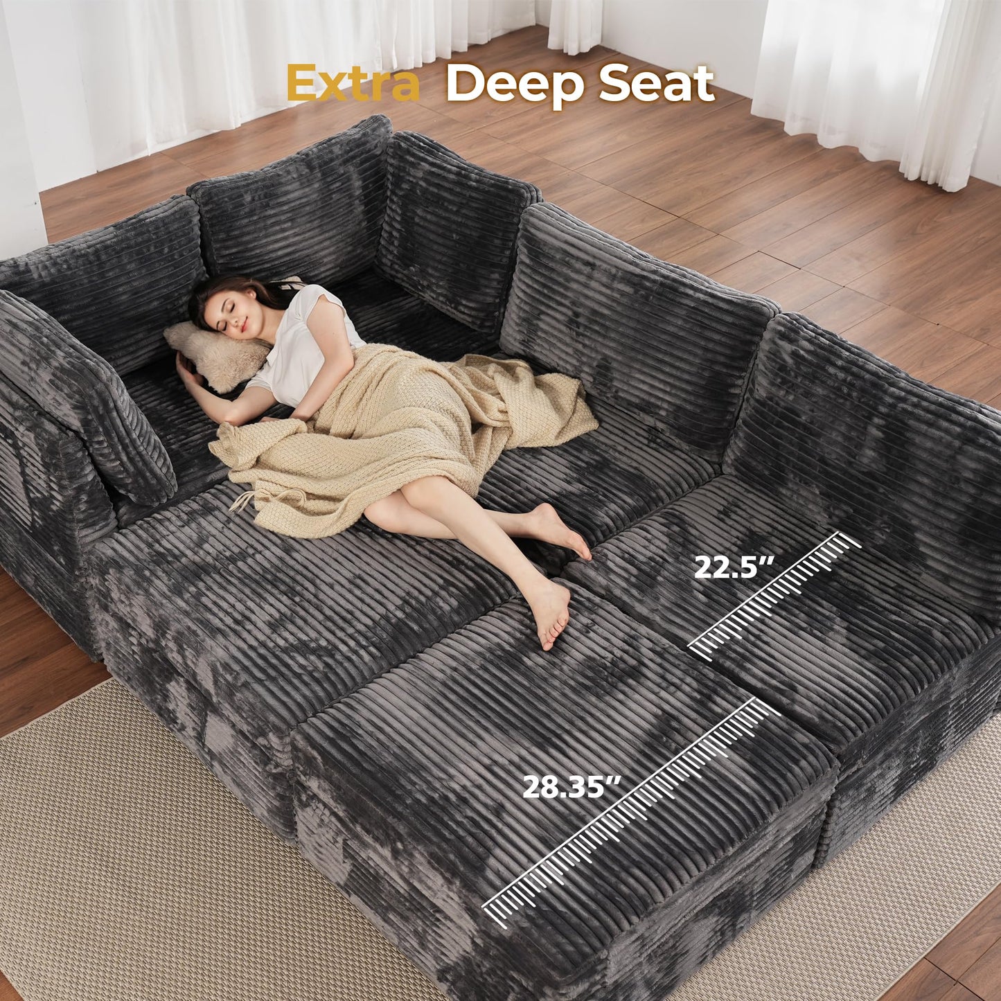 HOOOWOOO Modular Sectional Sofa,5 Pieces Sectional Couches for Living Room,98X98 L Shaped Cloud Couch Set(Grey Velvet Corduroy)