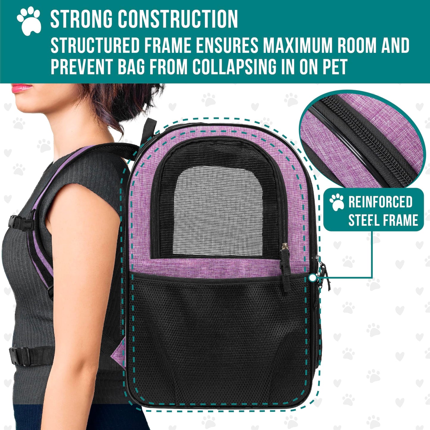 PetAmi Dog and  Cat Backpack Carrier for Cats, 4-Way Entry Ventilated, 18lbs Max | Sherpa Bed Included, Foldable Load-In Top, Safety Reflective Strap, Breathable Mesh, Poop Bag Dispenser, Padded Back Support