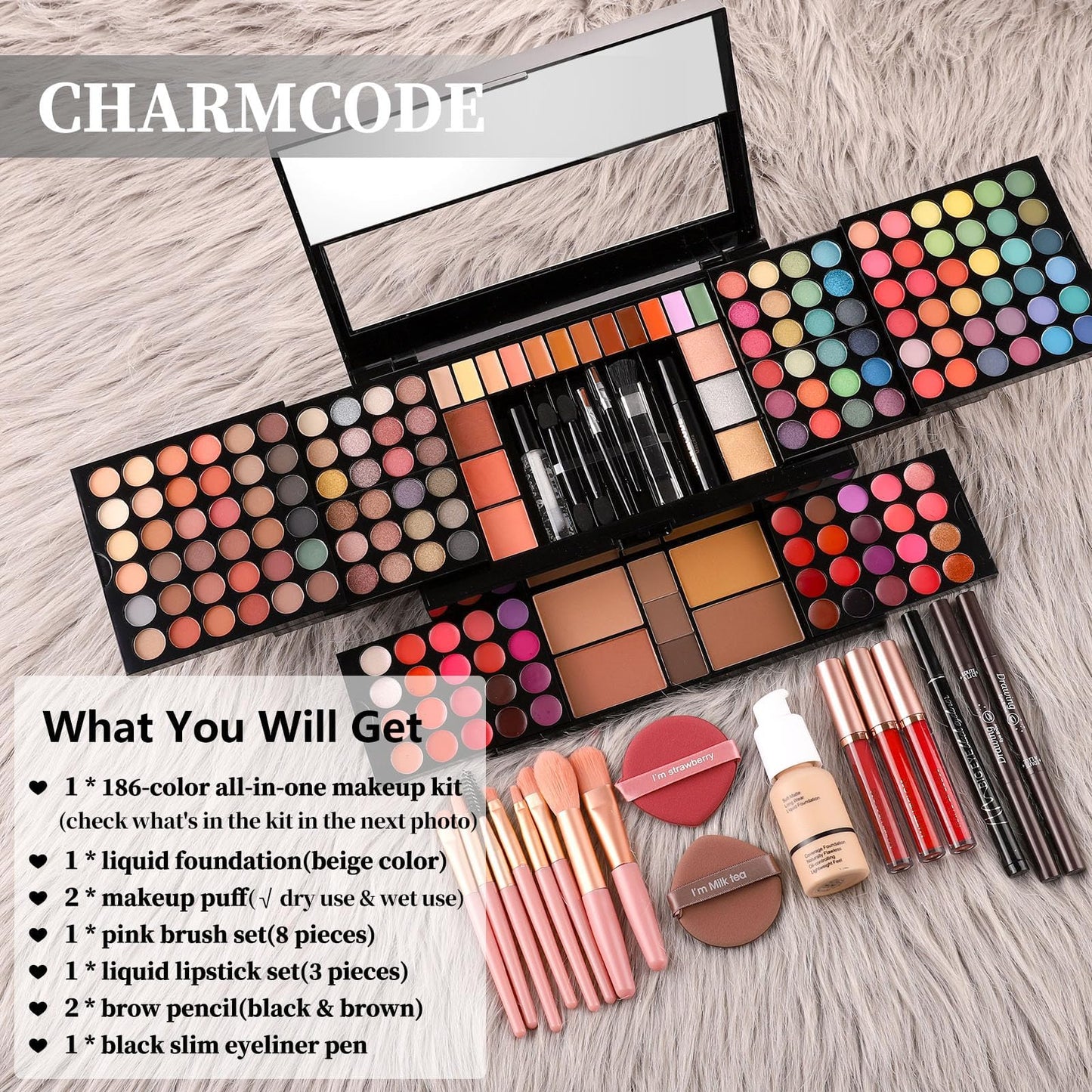 Professional All in One Makeup Kit for Women Full Kit,186 Colors Make Up Palette Valentine's Gift Set, Including Eyeshadow,Lip Gloss,Concealer,Highlighter,Contour,Brow Powder,Mascara,Blush & Brush