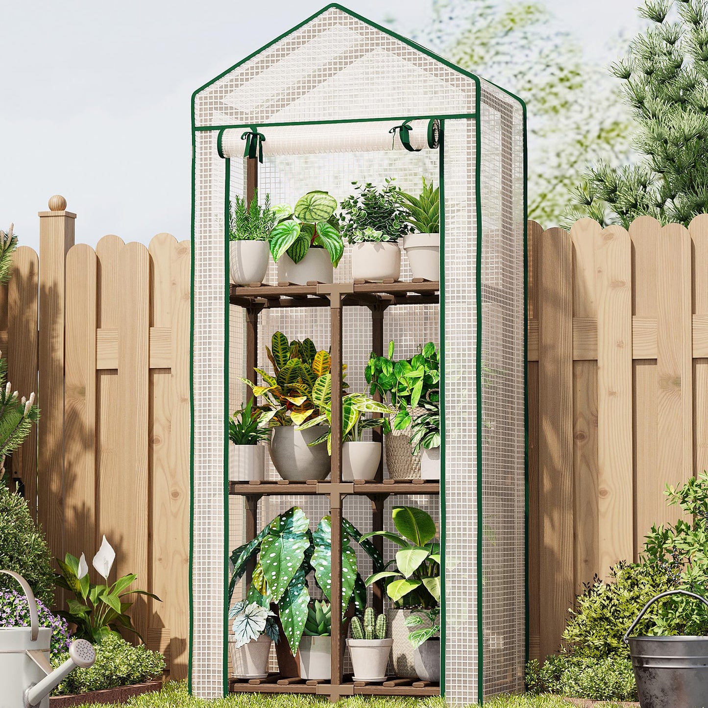 Bamworld 23 x 17 x 54-Inch Mini Greenhouses with Wheels Portable Green House with PE Cover Sturdy Eucalyptus Wood Frame Small Greenhouse for Winter Plant Frost Protection with Sturdy Eucalyptus Frame
