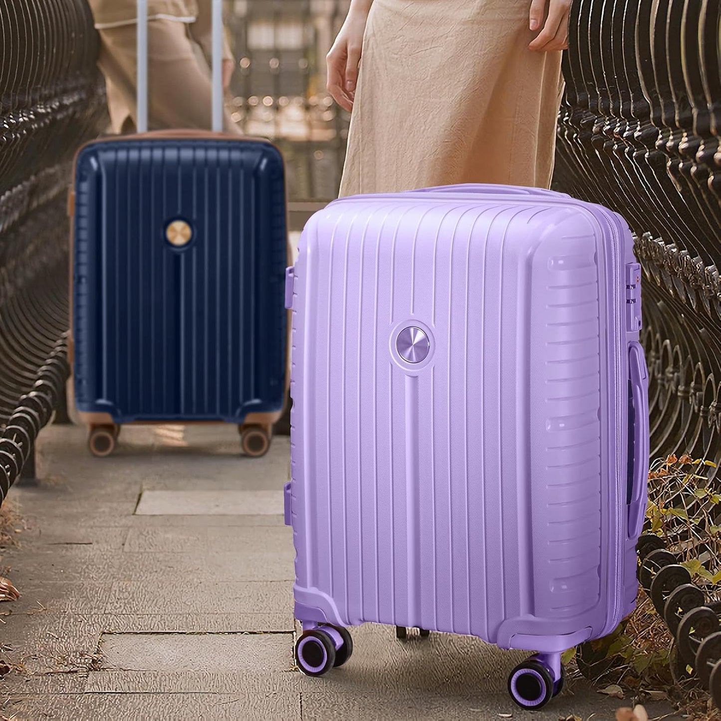 Joyway Luggage Sets 5 Piece PP Hardshell Carry on Suitcase, Travel Lightweight Carry-on with Double Spinner Wheels and TSA Lock, Purple