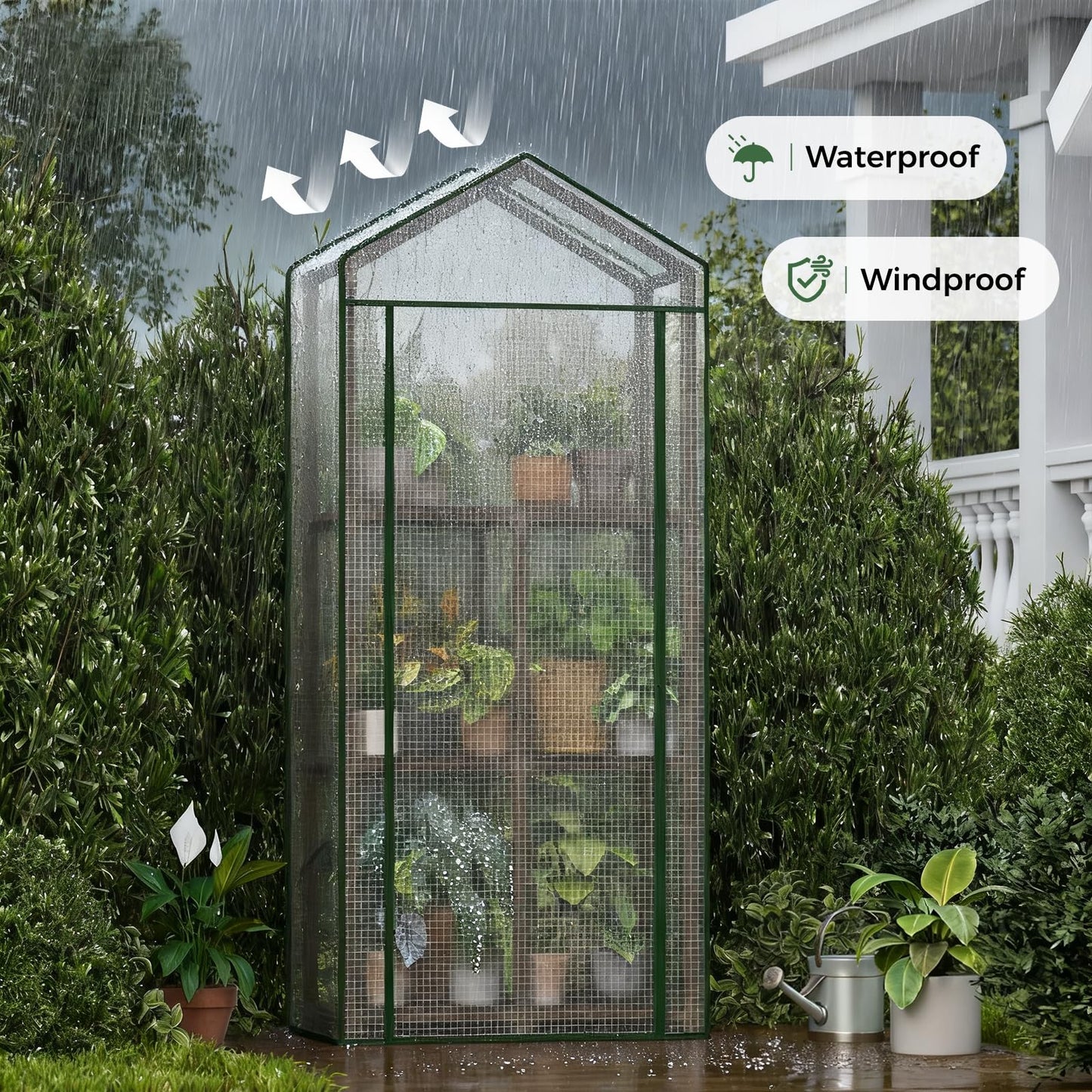 Bamworld 23 x 17 x 54-Inch Mini Greenhouses with Wheels Portable Green House with PE Cover Sturdy Eucalyptus Wood Frame Small Greenhouse for Winter Plant Frost Protection with Sturdy Eucalyptus Frame