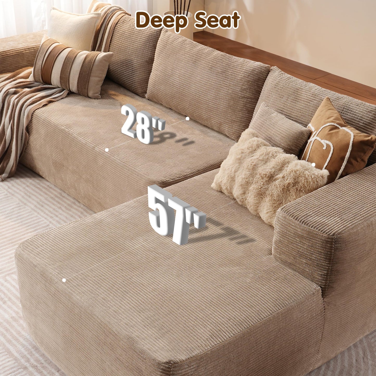 ovios 104" Cloud Sectional Couch with L-Shape Chaise,Modern Modular Sofa with Deep Seat, Upholstered Couches for Living Room Bedroom,No Assembly Required, Black (Corduroy Fabric)