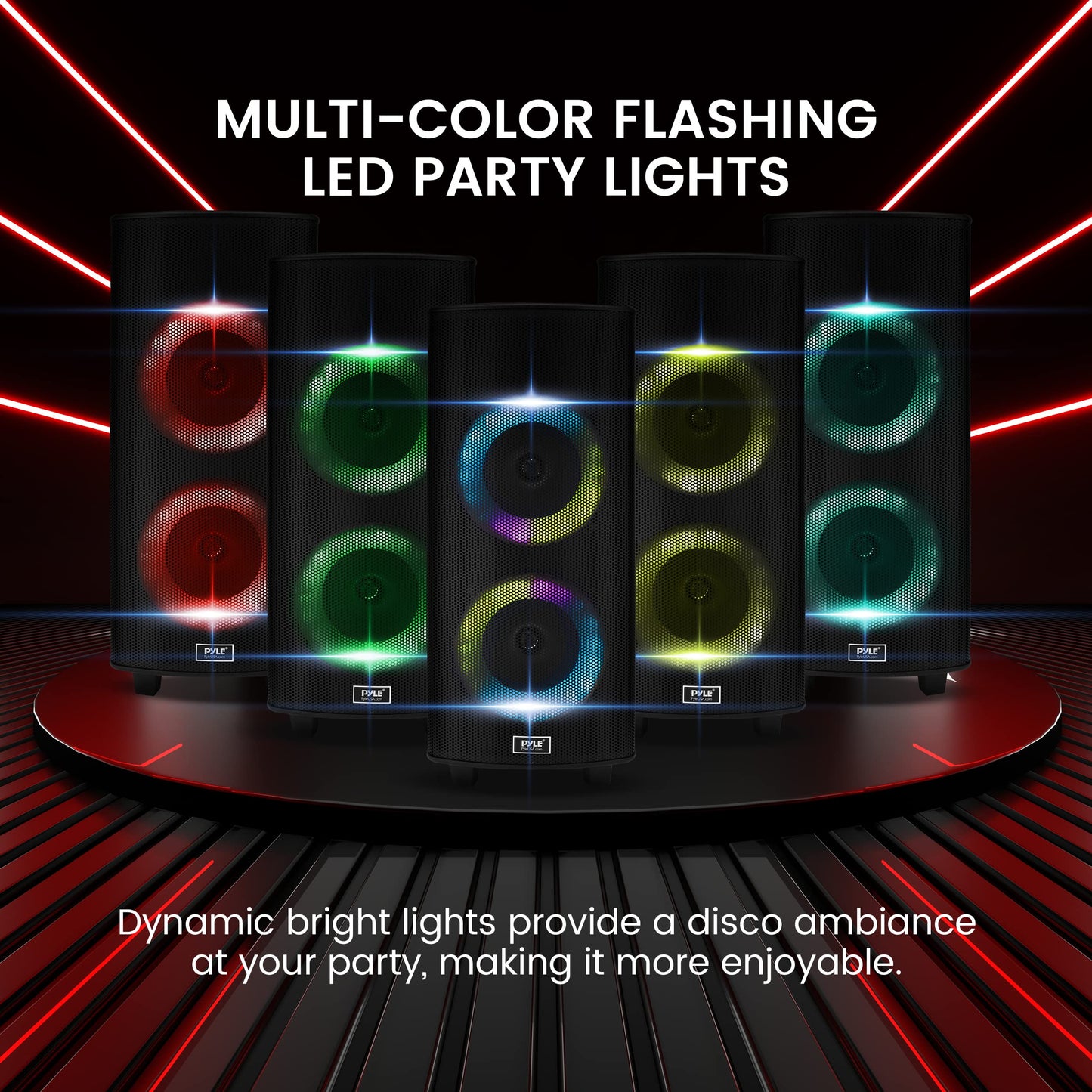 Pyle Portable Bluetooth PA Speaker System - 700W Dual 8” Rechargeable Speaker, TWS, Party Light, LED Display, FM/AUX/MP3/USB/SD, Wheels, Wireless Mic, Remote Control, Tablet Holder Included