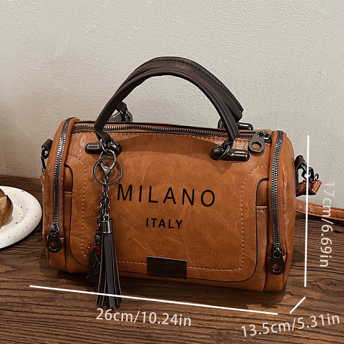 Men's Retro Crossbody Bag with Tassel Charm and Detachable Strap
