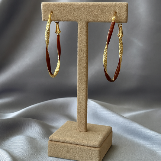 18 Karate Gold - Plated Hoop Earrings with a Red tone Color