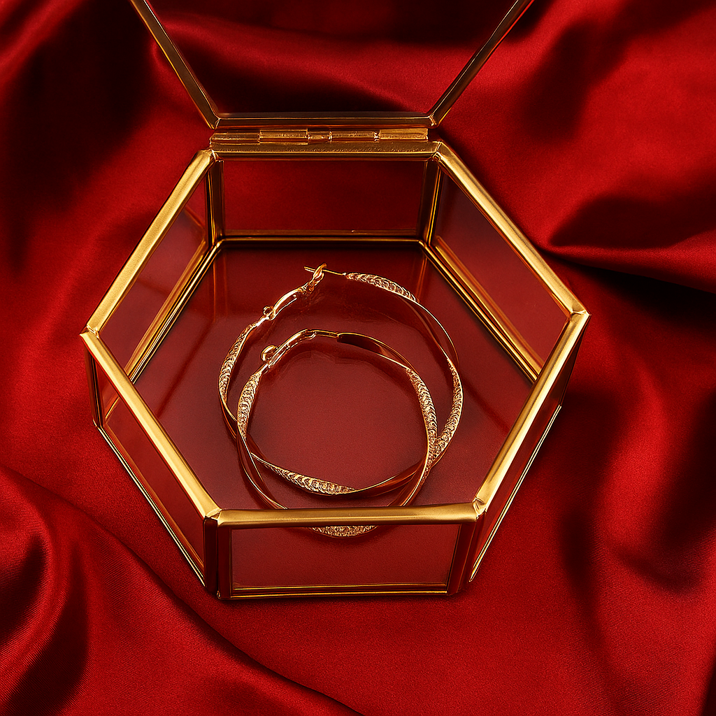 18 Karate Gold - Plated Hoop Earrings with a Red tone Color