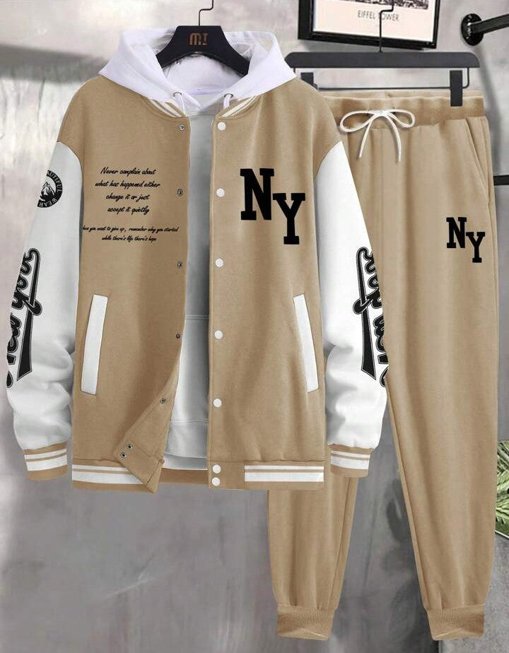 Manfinity Homme Men's Color Block Hooded Jacket With Drawstring Waistband Joggers, 2pcs/Set, Fall Clothes