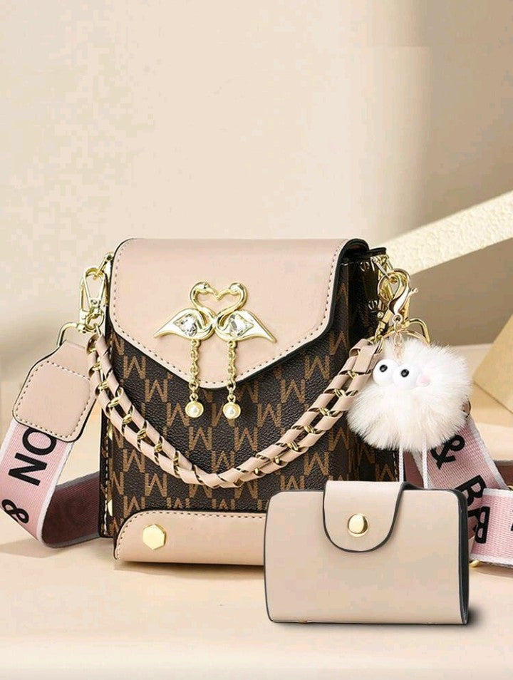 2pcs Fashion Set Mini Phone Bag - Stylish Printed Shoulder Bag And Crossbody Bag