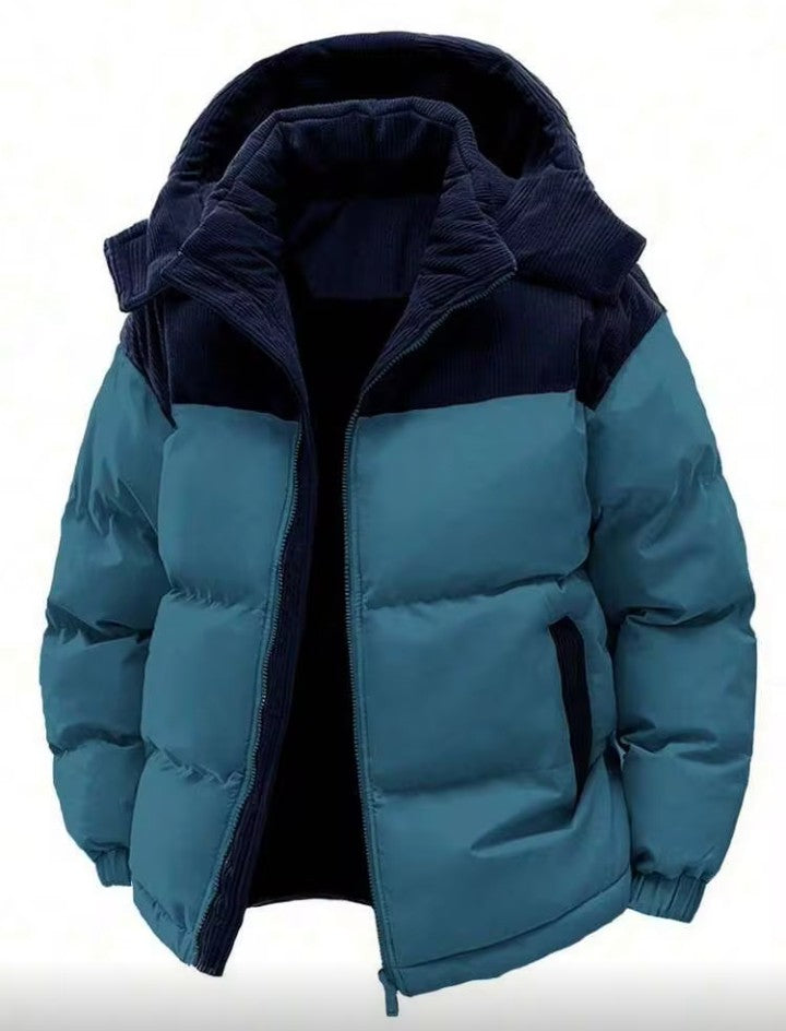 Men's Autumn/Winter Color Block Thickened Warm Outdoor Sports & Casual Hooded Padded Coat